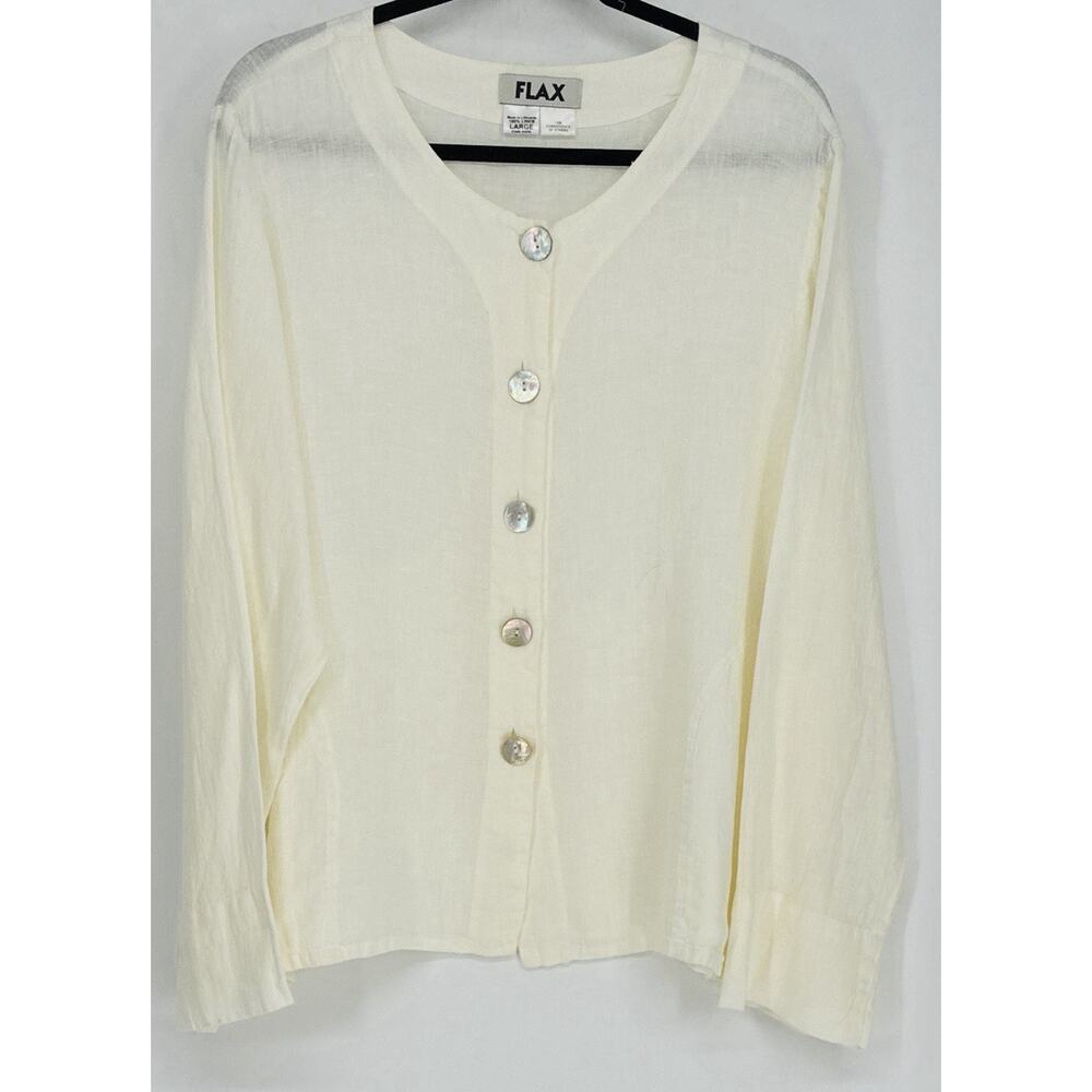 FLAX Linen Jacket Top Large Ivory Mother of Pearl Buttons LagenLook Lithuania - Picture 2 of 11